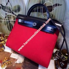 Hermes Herbag Bag Canvas Palladium Hardware In Red