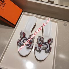 Hermes Oasis Sandal With Fantaisie Botanique Print Cotton Canvas White