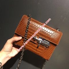 Hermes Verrou Chaine Mini Bag Alligator Leather Palladium Hardware In Brown