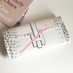 Hermes Jige Elan Clutch Alligator Leather In White