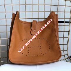 Hermes Evelyne Bag Clemence Leather Palladium Hardware In Brown