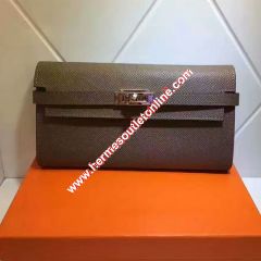 Hermes Kelly Wallet Epsom Leather Gold Hardware In Grey