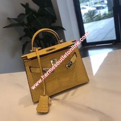 Hermes Kelly II Mini Bag Alligator Leather Gold Hardware In Yellow