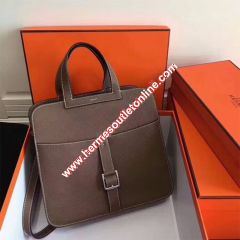 Hermes Halzan Bag Palladium Hardware Clemence Leather In Coffee