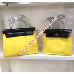 Hermes Herbag Bag Canvas Palladium Hardware In Yellow