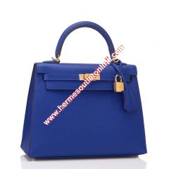 Hermes Kelly Bag Epsom Leather Gold Hardware In Blue