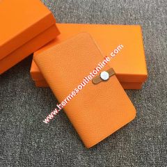 Hermes Dogon Card Holder Color Blocking Togo Leather Palladium Hardware In Orange/Brown