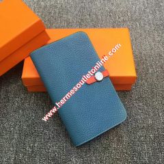 Hermes Dogon Card Holder Color Blocking Togo Leather Palladium Hardware In Blue/Red