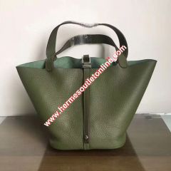 Hermes Picotin Lock Bag Clemence Leather Palladium Hardware In Military Green