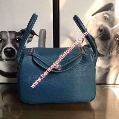 Hermes Lindy Bag Clemence Leather Palladium Hardware In Teal