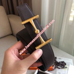 Hermes H Hippique Buckle 38MM Reversible Belt Togo Leather In Coffee