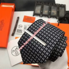 Hermes Tie 8 Faconnee Bicolore H Tie In Black