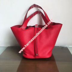 Hermes Picotin Lock Bag Clemence Leather Palladium Hardware In Red