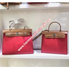 Hermes Herbag Bag Canvas Palladium Hardware In Red