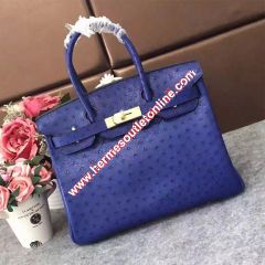 Hermes Birkin Bag Ostrich Leather Gold Hardware In Blue