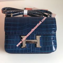 Hermes Constance Bag Alligator Leather Palladium Hardware In Navy Blue