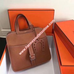 Hermes Halzan Bag Palladium Hardware Clemence Leather In Brown