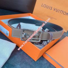 Hermes Caleche Buckle 24MM Reversible Belt Epsom Leather In Grey