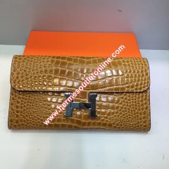 Hermes Constance Wallet Alligator Leather Palladium Hardware In Brown