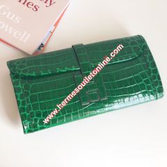 Hermes Jige Elan Clutch Alligator Leather In Green