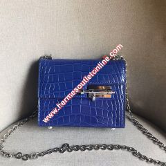 Hermes Verrou Chaine Mini Bag Alligator Leather Palladium Hardware In Blue