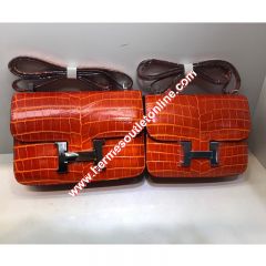 Hermes Constance Bag Alligator Leather Palladium Hardware In Orange