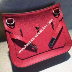 Hermes Jypsiere Bag Clemence Leather Palladium Hardware In Red