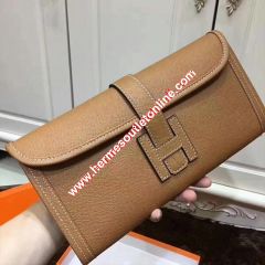 Hermes Jige Elan Clutch Epsom Leather In Khaki