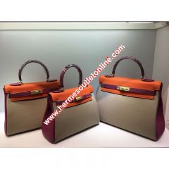 Hermes Kelly Bag Color Blocking Clemence Leather Gold Hardware In Orange/Rose