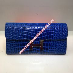 Hermes Constance Wallet Alligator Leather Palladium Hardware In Blue