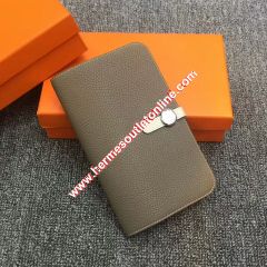 Hermes Dogon Card Holder Color Blocking Togo Leather Palladium Hardware In Grey/White