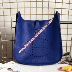 Hermes Evelyne Bag Clemence Leather Palladium Hardware In Blue