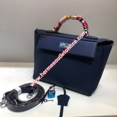 Hermes Taurillon Maurice Bag Calfskin Palladium Hardware In Navy Blue