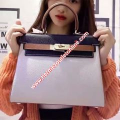 Hermes Kelly Bag Color Blocking Clemence Leather Gold Hardware In White