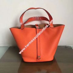 Hermes Picotin Lock Bag Clemence Leather Palladium Hardware In Orange