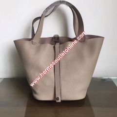 Hermes Picotin Lock Bag Clemence Leather Palladium Hardware In Marble