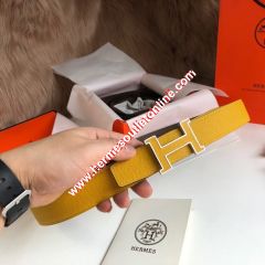 Hermes H Enamel Buckle 32MM Reversible Belt Epsom Leather In Yellow