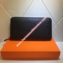 Hermes Evelyne Wallet Togo Leather Palladium Hardware In Black