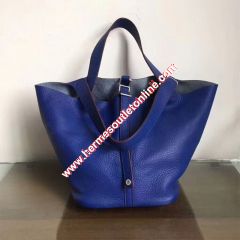 Hermes Picotin Lock Bag Clemence Leather Palladium Hardware In Blue