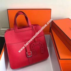 Hermes Halzan Bag Palladium Hardware Clemence Leather In Red