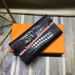 Hermes Kelly Wallet Alligator Leather Palladium Hardware In Black