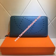 Hermes Evelyne Wallet Togo Leather Palladium Hardware In Blue