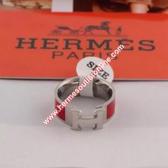Hermes Clic H Ring Silver In Red