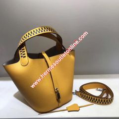 Hermes Picotin Lock Bag Tressage Epsom Leather Palladium Hardware In Yellow