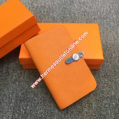 Hermes Dogon Card Holder Color Blocking Togo Leather Palladium Hardware In Orange/Blue