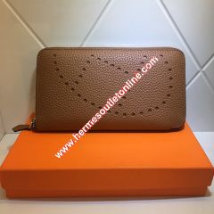 Hermes Evelyne Wallet Togo Leather Palladium Hardware In Brown