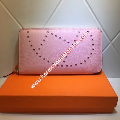 Hermes Evelyne Wallet Togo Leather Palladium Hardware In Pink