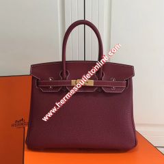 Hermes Birkin Bag Togo Leather Gold Hardware In Burgundy