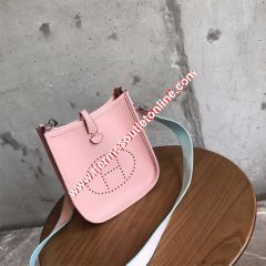 Hermes Evelyne Bag Clemence Leather Palladium Hardware In Pink
