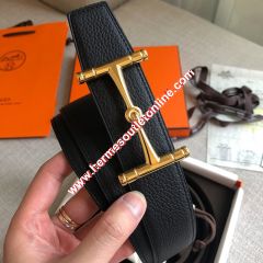 Hermes H Hippique Buckle 38MM Reversible Belt Togo Leather In Black